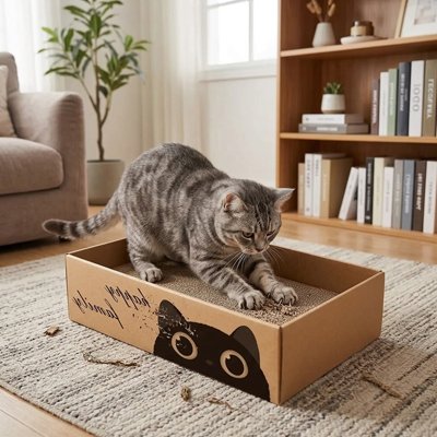 Chat griffe sur griffoir Chat carton