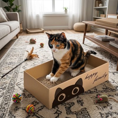 Chat prêt de griffer son griffoir Chat carton