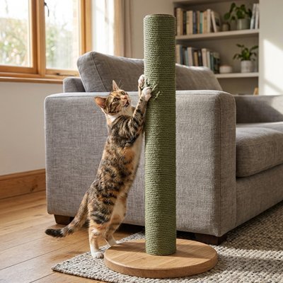 Le chat entretient ses griffes sur le griffoir chat